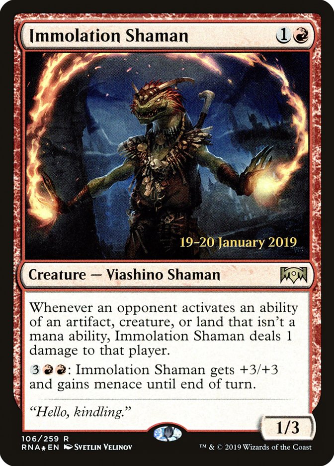 Immolation Shaman [Ravnica Allegiance Prerelease Promos] | Dragon's Lair Comics and Fantasy Houston TX