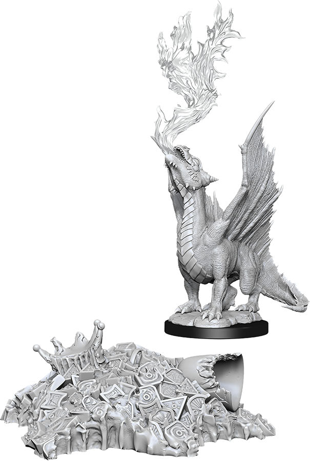 Wizkids Dungeons and Dragons Nolzur`s Marvelous Unpainted Miniatures: W11 Gold Dragon Wyrmling & Small Treasure Pile | Dragon's Lair Comics and Fantasy Houston TX