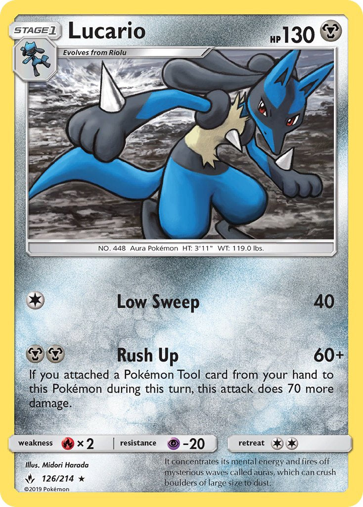 Lucario (126/214) (Theme Deck Exclusive) [Sun & Moon: Unbroken Bonds] | Dragon's Lair Comics and Fantasy Houston TX