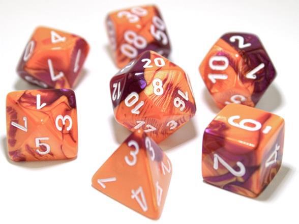 Chessex ab Dice 3 Gemini: Poly Orange/Purple/White (7) | Dragon's Lair Comics and Fantasy Houston TX