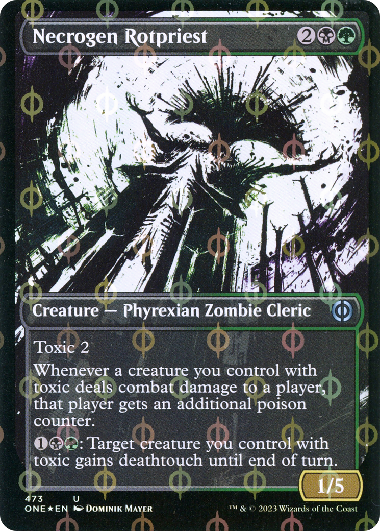 Necrogen Rotpriest (Borderless Ichor Step-and-Compleat Foil) [Phyrexia: All Will Be One] | Dragon's Lair Comics and Fantasy Houston TX