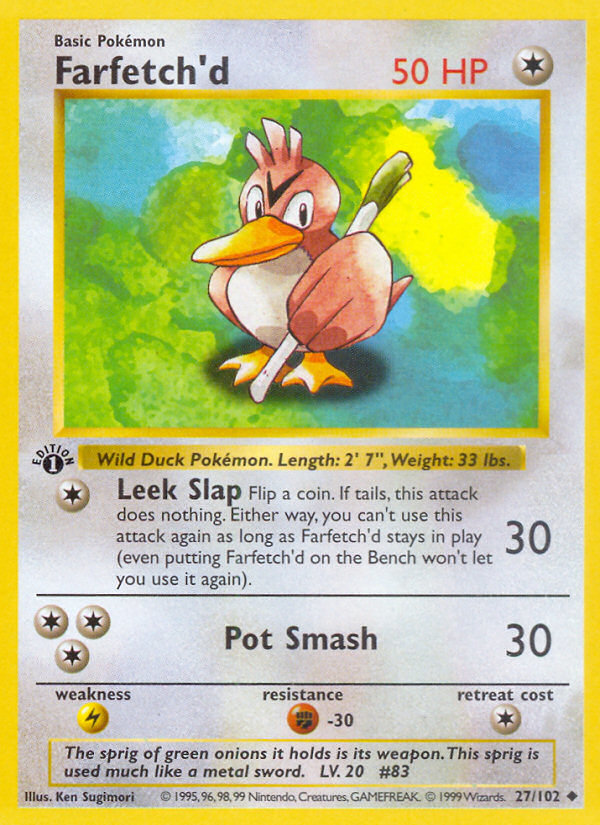 Farfetch'd (27/102) (Shadowless) [Base Set 1st Edition] | Dragon's Lair Comics and Fantasy Houston TX