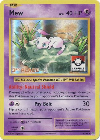 Mew (53/108) (League Promo 3rd Place) [XY: Evolutions] | Dragon's Lair Comics and Fantasy Houston TX