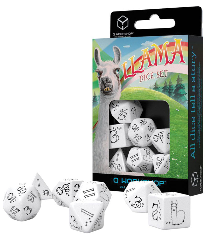 Llama Dice Set: Bright - White & Black (7) | Dragon's Lair Comics and Fantasy Houston TX