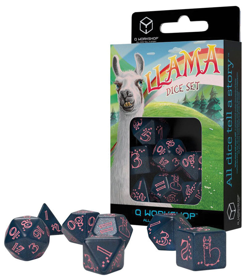 Llama Dice Set: Sparkling - Glittering Dark Blue & Pink (7) | Dragon's Lair Comics and Fantasy Houston TX