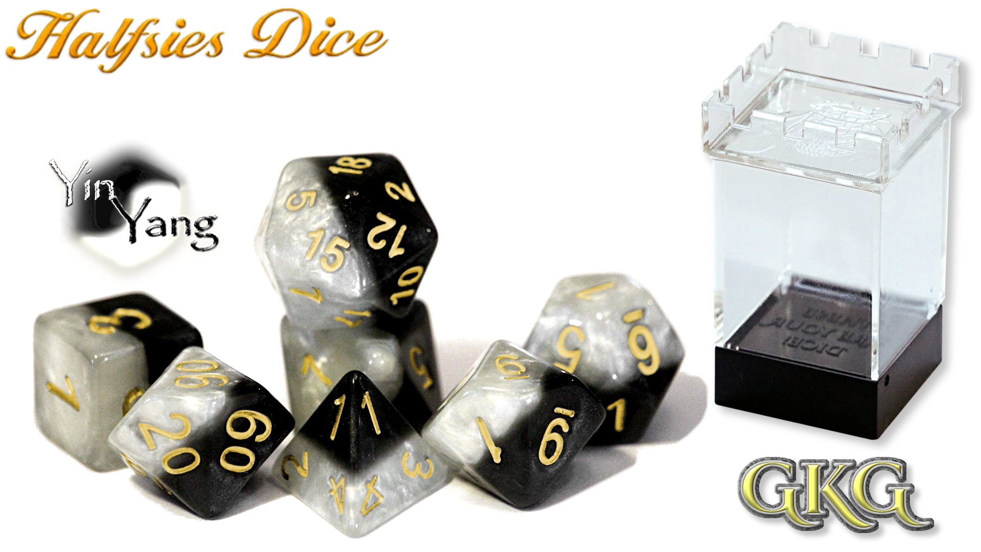 Halfsies Dice: Yin Yang - Upgraded Case (7 Polyhedral Dice Set) | Dragon's Lair Comics and Fantasy Houston TX