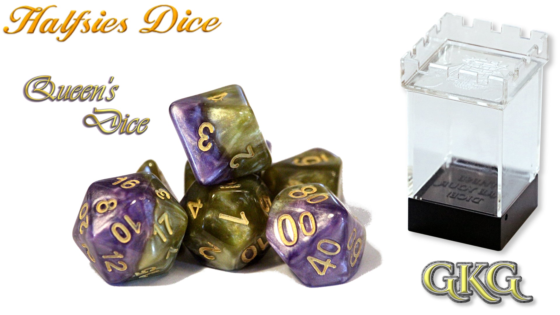 Halfsies Dice: Queen`s Dice - Upgraded Case (7 Polyhedral Dice Set) | Dragon's Lair Comics and Fantasy Houston TX