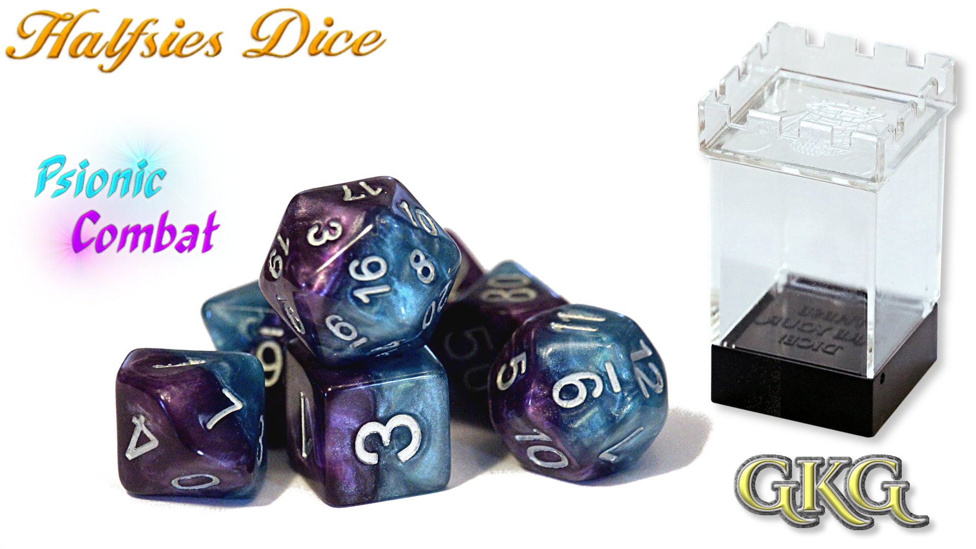 Halfsies Dice: Psiionic Combat - Upgraded Case (7 Polyhedral Dice Set) | Dragon's Lair Comics and Fantasy Houston TX