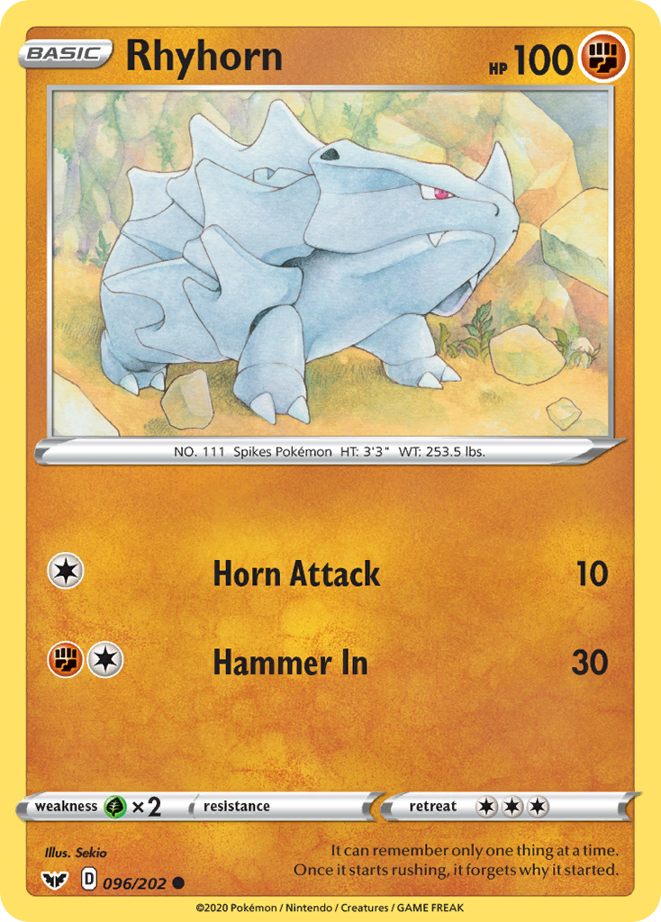 Rhyhorn (096/202) [Sword & Shield: Base Set] | Dragon's Lair Comics and Fantasy Houston TX