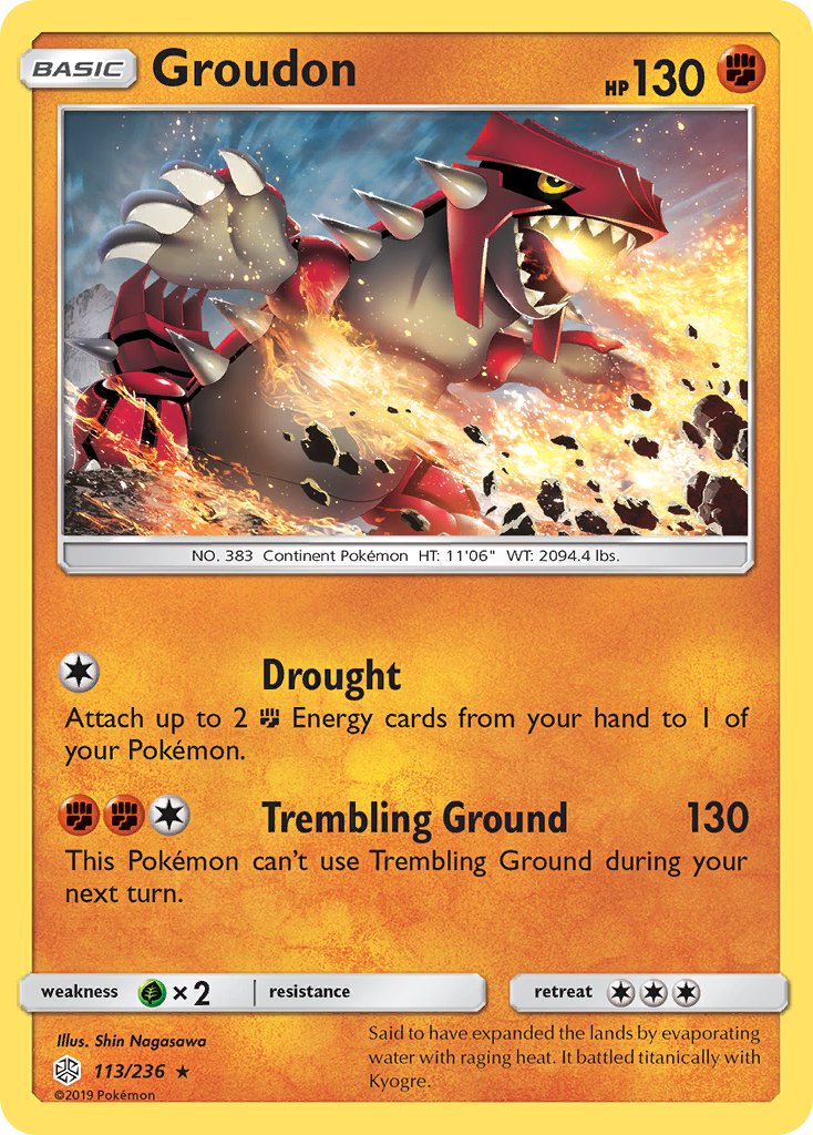 Groudon (113/236) (Cracked Ice Holo) (Theme Deck Exclusive) [Sun & Moon: Cosmic Eclipse] | Dragon's Lair Comics and Fantasy Houston TX