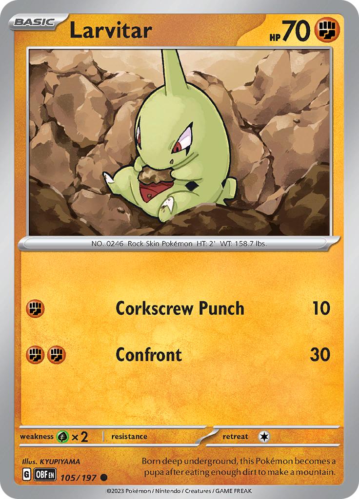 Larvitar (105/197) [Scarlet & Violet: Obsidian Flames] | Dragon's Lair Comics and Fantasy Houston TX