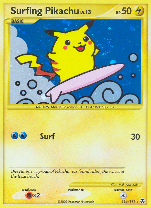 Surfing Pikachu (114/111) [Platinum: Rising Rivals] | Dragon's Lair Comics and Fantasy Houston TX