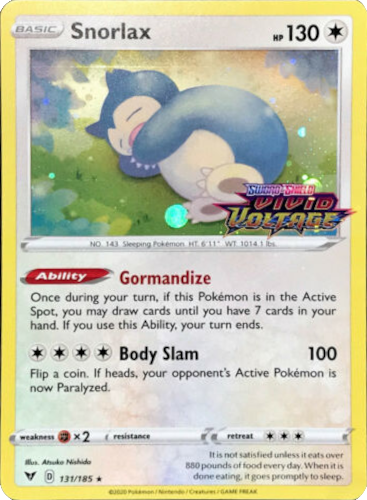 Snorlax (131/185) [Sword & Shield: Black Star Promos] | Dragon's Lair Comics and Fantasy Houston TX