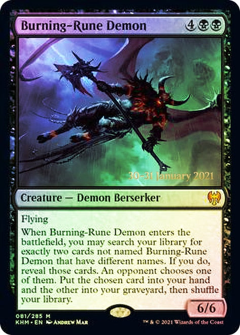 Burning-Rune Demon [Kaldheim Prerelease Promos] | Dragon's Lair Comics and Fantasy Houston TX