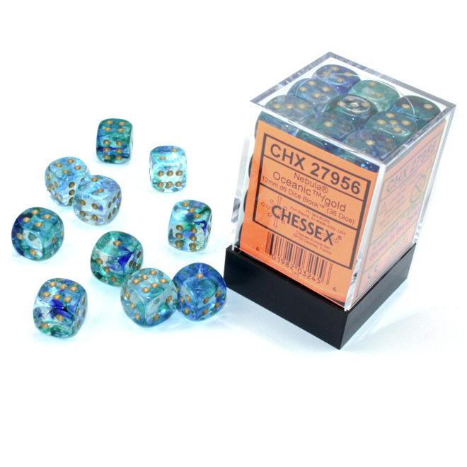 Chessex Nebula 12mm D6 Set: Oceanic With Gold Luminary | Dragon's Lair Comics and Fantasy Houston TX