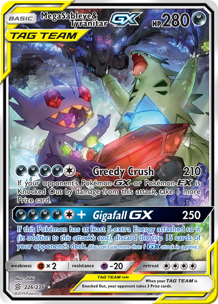 Mega Sableye & Tyranitar GX (226/236) [Sun & Moon: Unified Minds] | Dragon's Lair Comics and Fantasy Houston TX