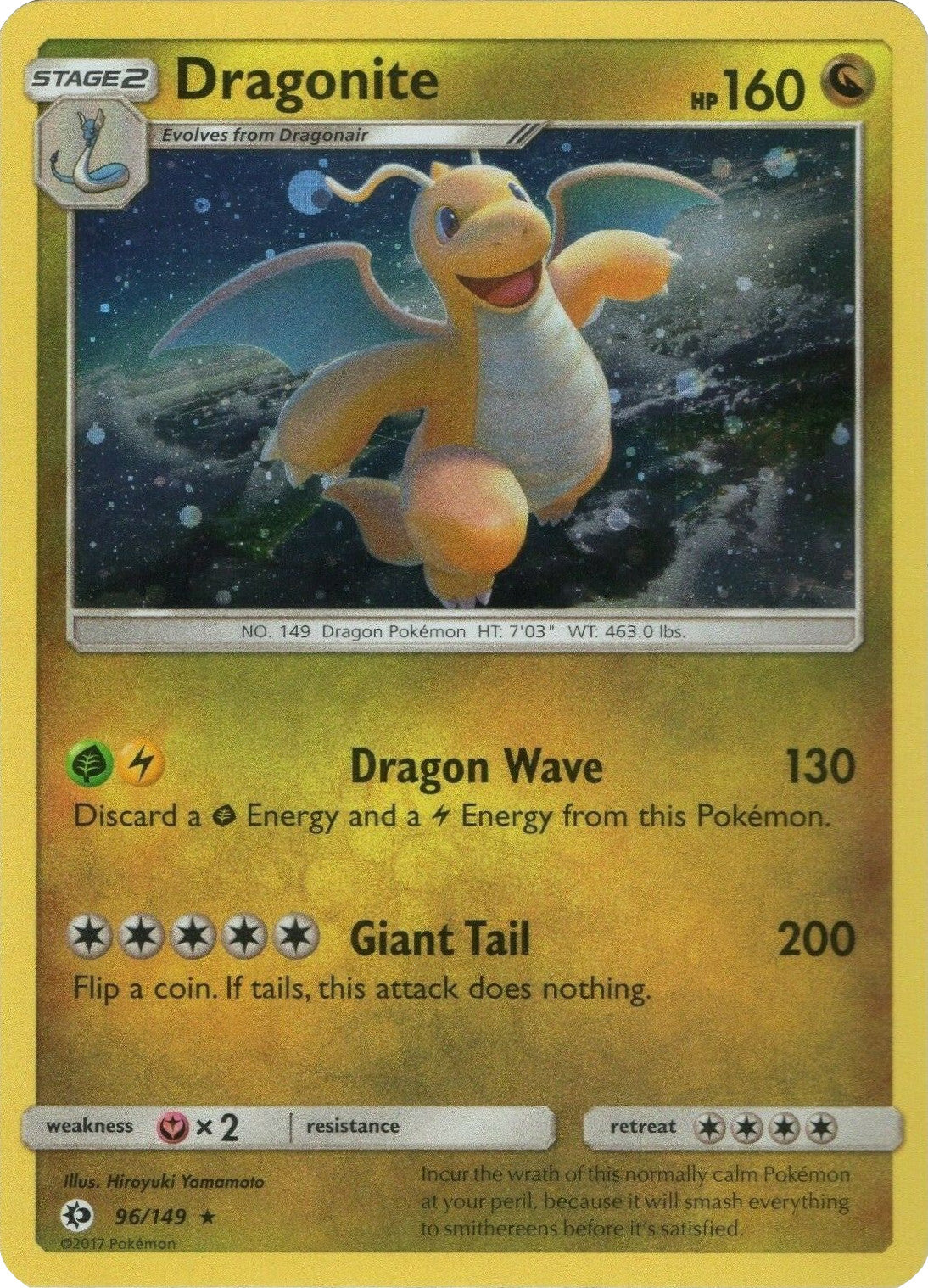 Dragonite (96/149) (Cosmos Holo) [Sun & Moon: Base Set] | Dragon's Lair Comics and Fantasy Houston TX