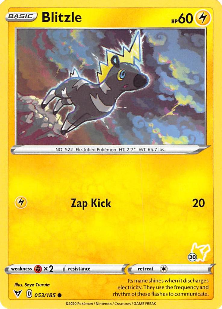 Blitzle (053/185) (Pikachu Stamp #30) [Battle Academy 2022] | Dragon's Lair Comics and Fantasy Houston TX