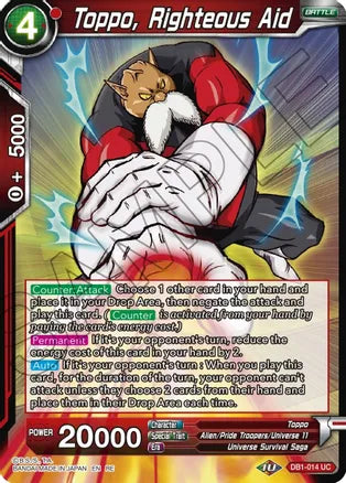 Toppo, Righteous Aid (DB1-014) [Mythic Booster] | Dragon's Lair Comics and Fantasy Houston TX