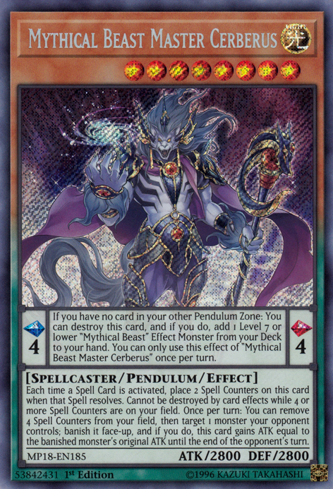 Mythical Beast Master Cerberus [MP18-EN185] Secret Rare | Dragon's Lair Comics and Fantasy Houston TX