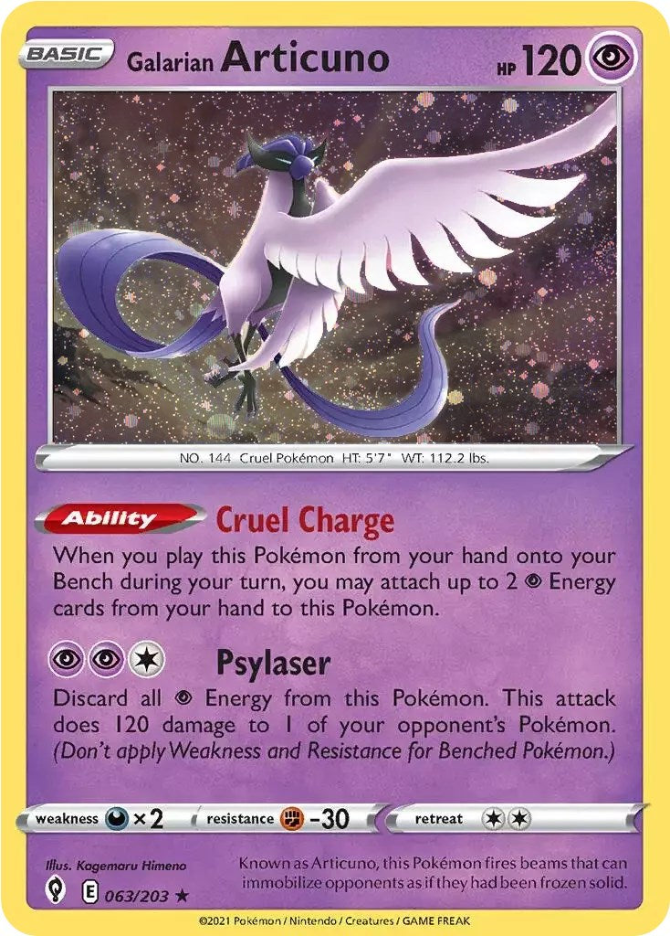 Galarian Articuno (063/203) (Cosmos Holo) [Sword & Shield: Evolving Skies] | Dragon's Lair Comics and Fantasy Houston TX