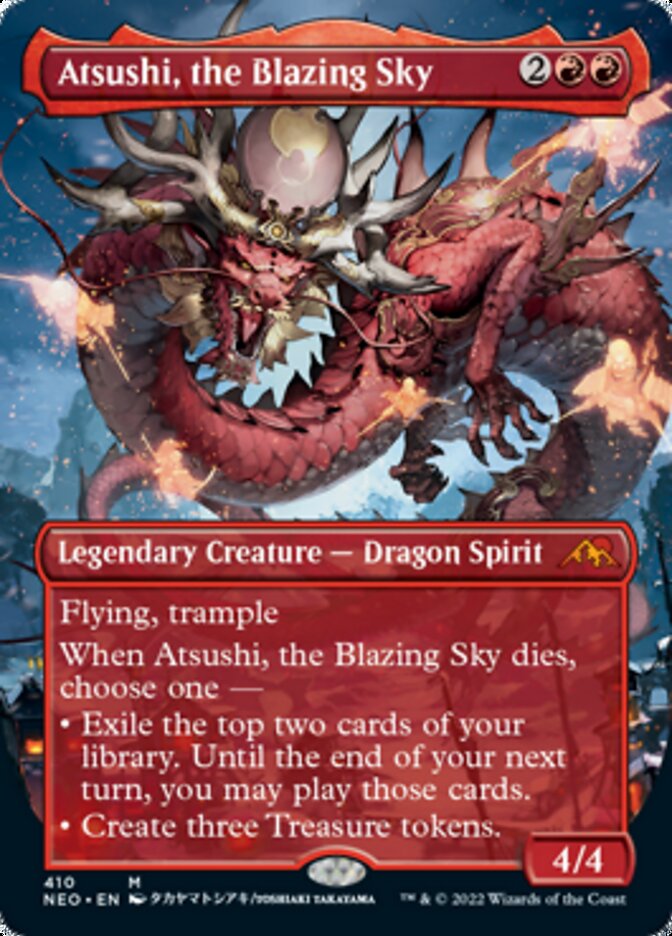 Atsushi, the Blazing Sky (Borderless Alternate Art) [Kamigawa: Neon Dynasty] | Dragon's Lair Comics and Fantasy Houston TX