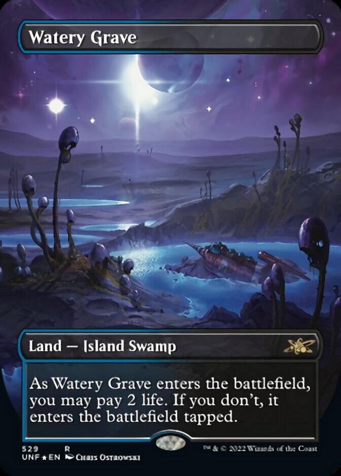 Watery Grave (Borderless) (Galaxy Foil) [Unfinity] | Dragon's Lair Comics and Fantasy Houston TX