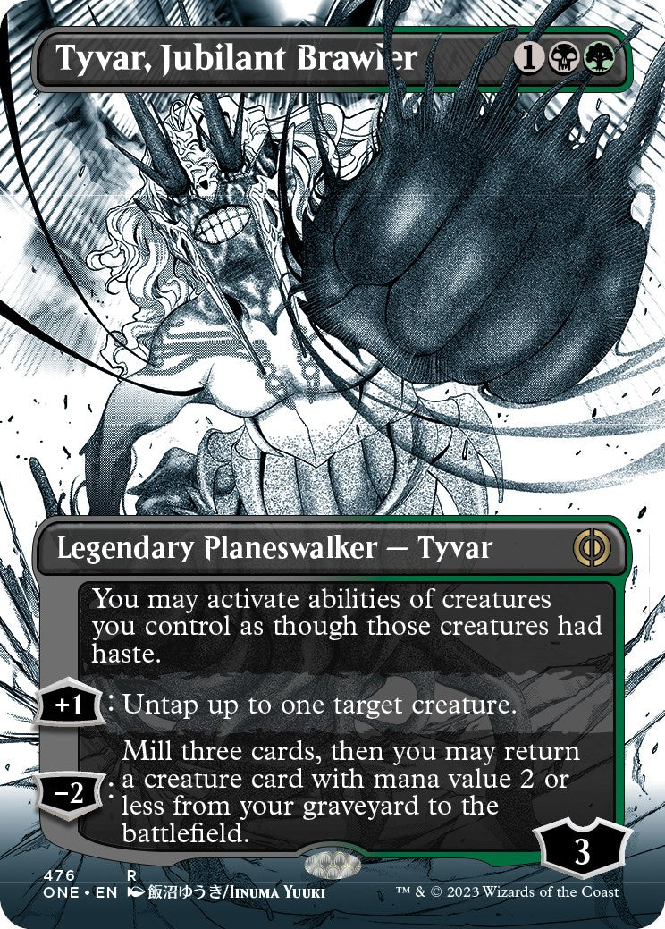 Tyvar, Jubilant Brawler (Borderless Manga Step-and-Compleat Foil) [Phyrexia: All Will Be One] | Dragon's Lair Comics and Fantasy Houston TX