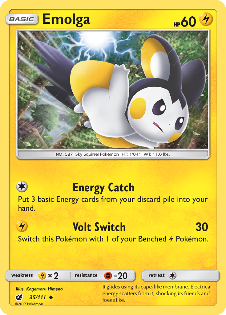 Emolga (35/111) [Sun & Moon: Crimson Invasion] | Dragon's Lair Comics and Fantasy Houston TX