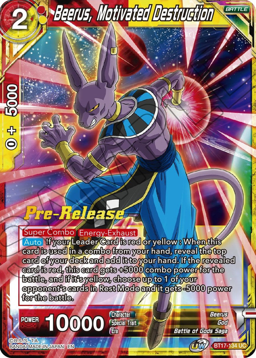 Beerus, Motivated Destruction (BT17-134) [Ultimate Squad Prerelease Promos] | Dragon's Lair Comics and Fantasy Houston TX