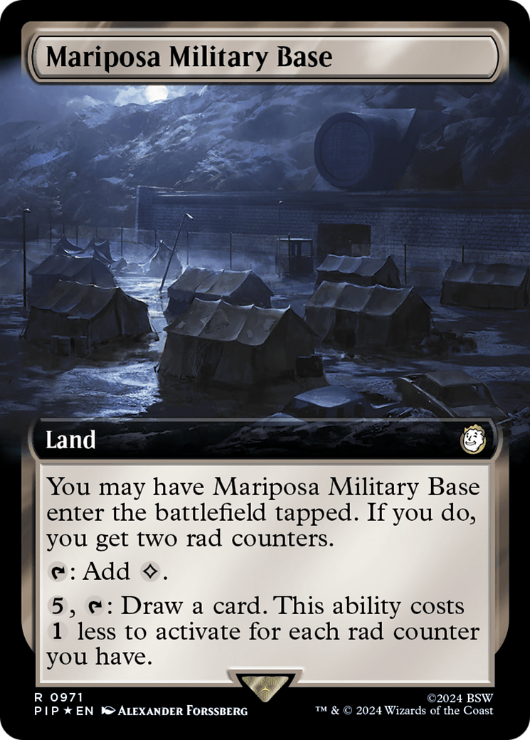 Mariposa Military Base (Extended Art) (Surge Foil) [Fallout] | Dragon's Lair Comics and Fantasy Houston TX