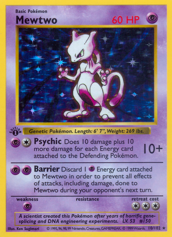 Mewtwo (10/102) (Shadowless) [Base Set 1st Edition] | Dragon's Lair Comics and Fantasy Houston TX