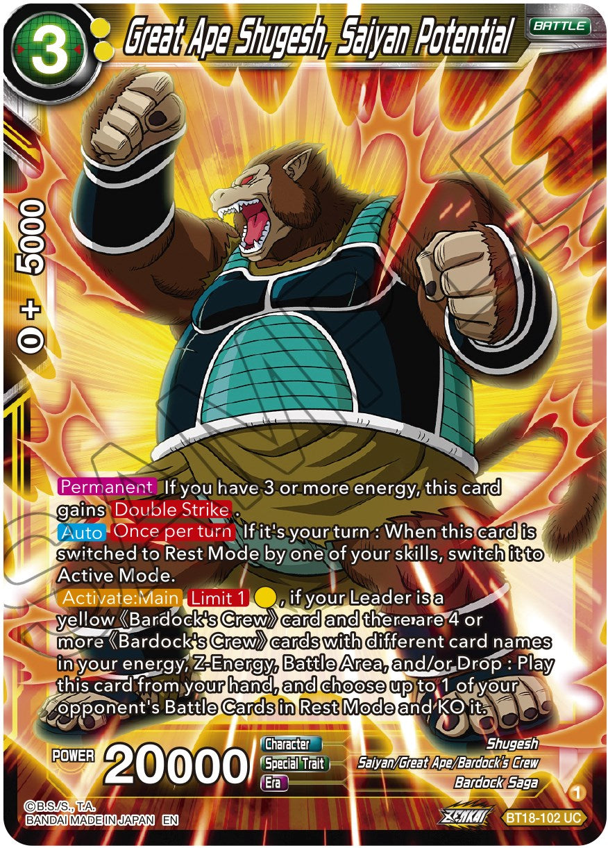 Great Ape Shugesh, Saiyan Potential (BT18-102) [Dawn of the Z-Legends] | Dragon's Lair Comics and Fantasy Houston TX