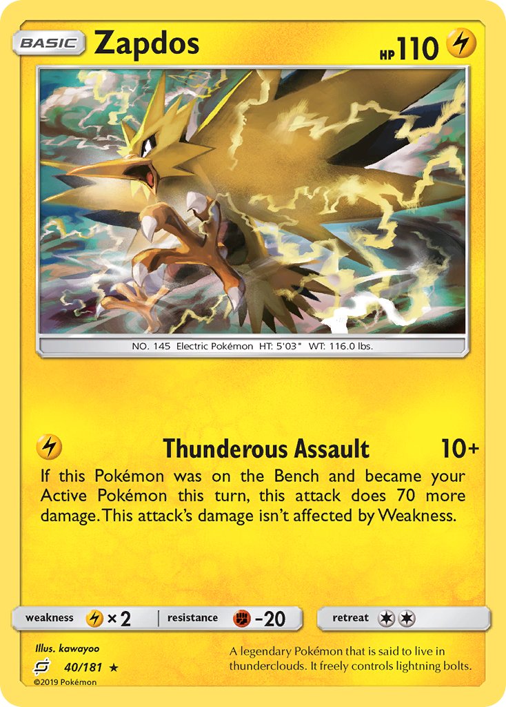 Zapdos (40/181) (Theme Deck Exclusive) [Sun & Moon: Team Up] | Dragon's Lair Comics and Fantasy Houston TX