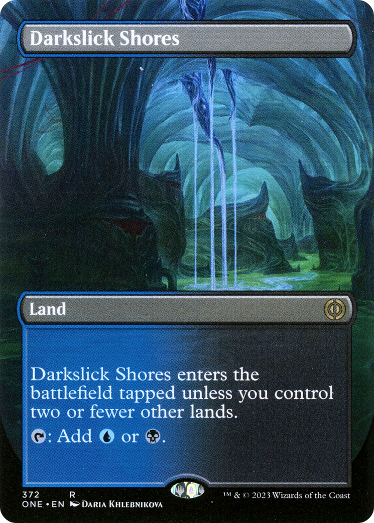 Darkslick Shores (Borderless Alternate Art) [Phyrexia: All Will Be One] | Dragon's Lair Comics and Fantasy Houston TX