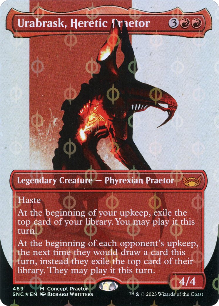 Urabrask, Heretic Praetor (Borderless Concept Praetors Step-and-Compleat Foil) [Phyrexia: All Will Be One] | Dragon's Lair Comics and Fantasy Houston TX