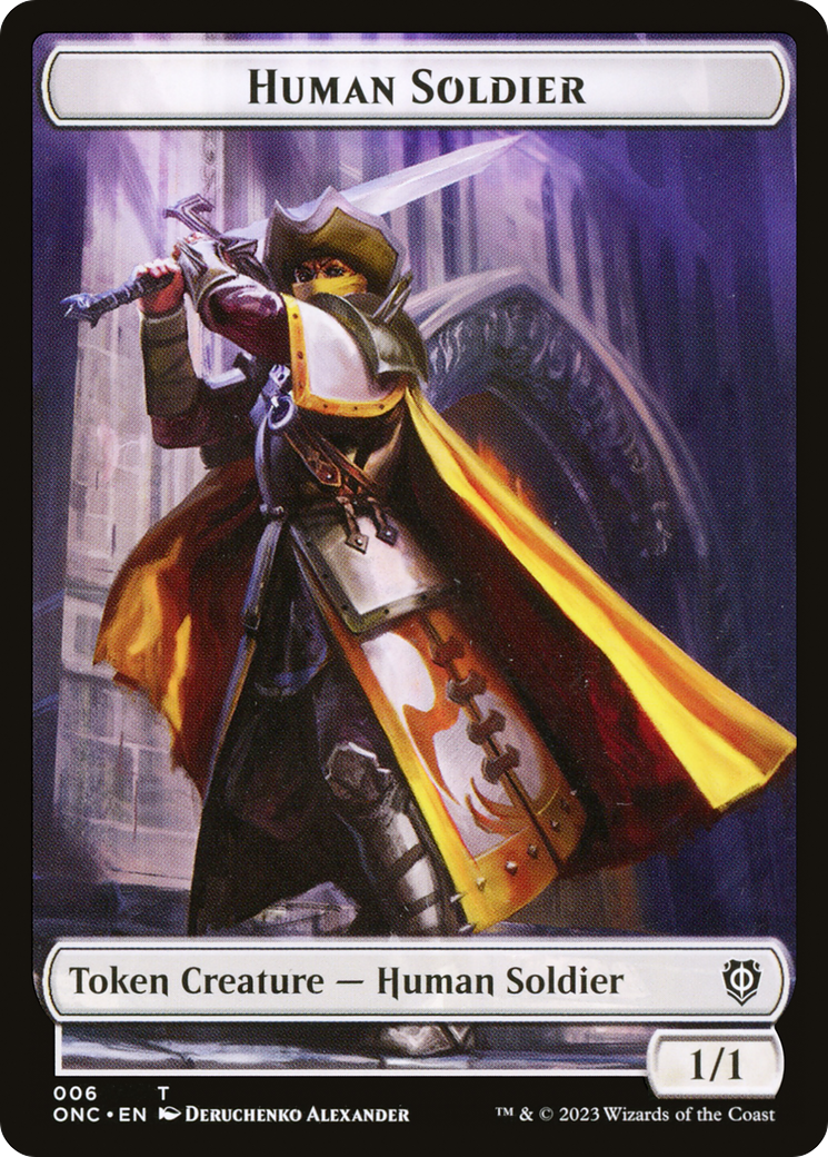 Human Soldier // Elephant Double-Sided Token [Phyrexia: All Will Be One Commander Tokens] | Dragon's Lair Comics and Fantasy Houston TX