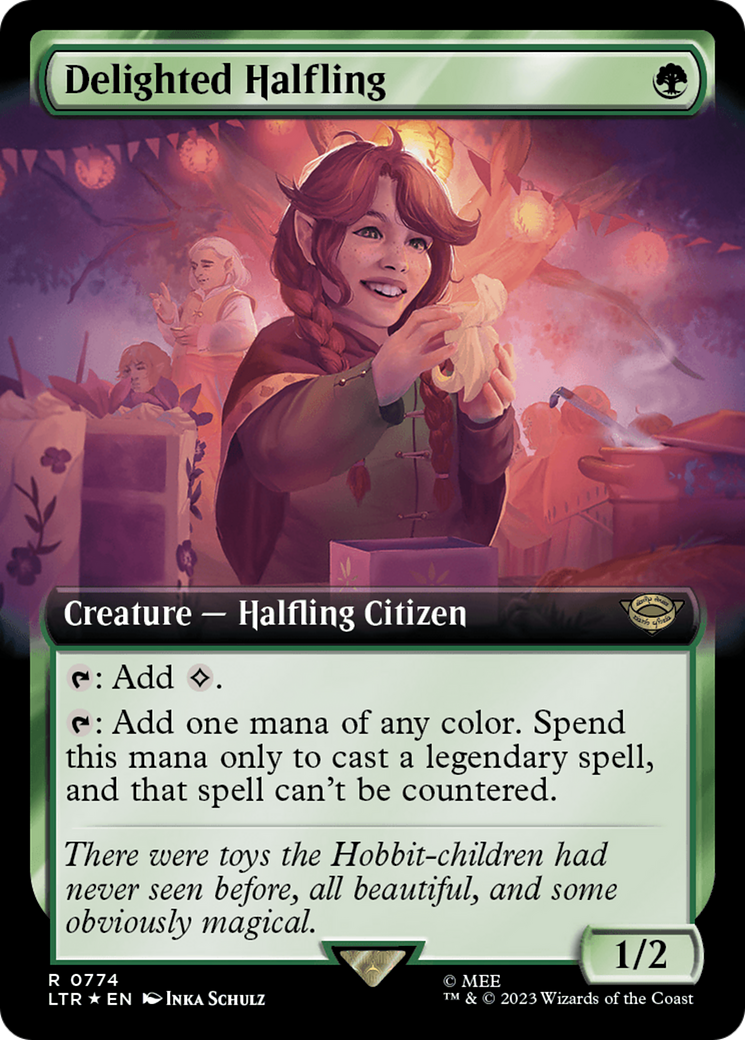 Delighted Halfling (Extended Art) (Surge Foil) [The Lord of the Rings: Tales of Middle-Earth] | Dragon's Lair Comics and Fantasy Houston TX