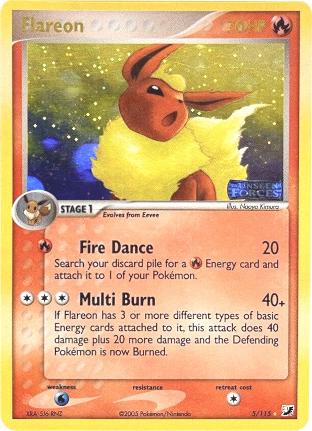 Flareon (5/115) (Stamped) [EX: Unseen Forces] | Dragon's Lair Comics and Fantasy Houston TX