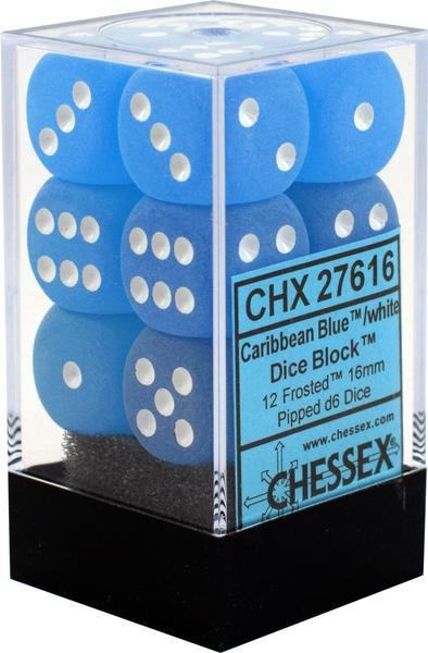 Chessex Frosted 16mm D6 Set: Caribbean Blue with White | Dragon's Lair Comics and Fantasy Houston TX