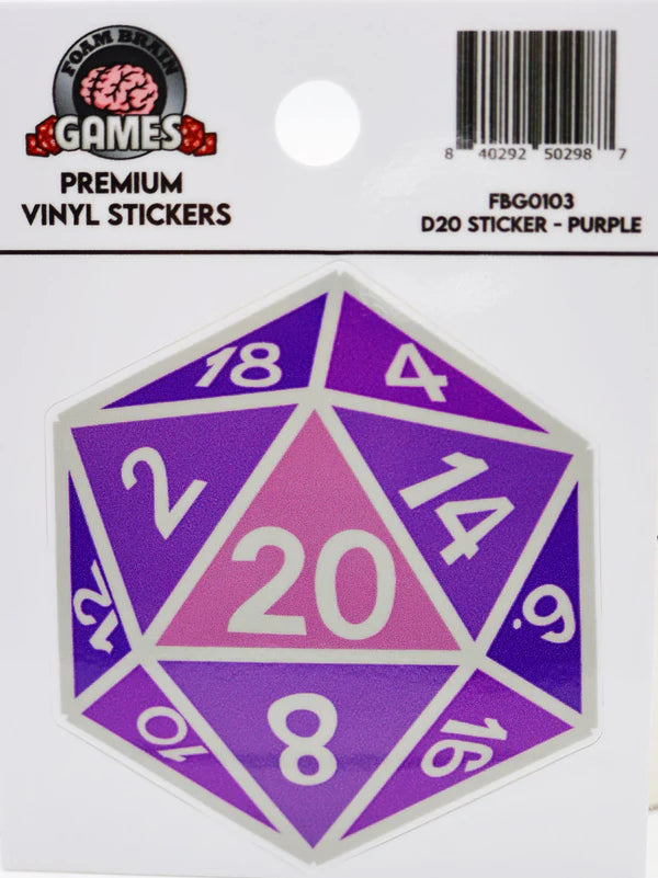 Foam Brain D20 Sticker: Purple | Dragon's Lair Comics and Fantasy Houston TX