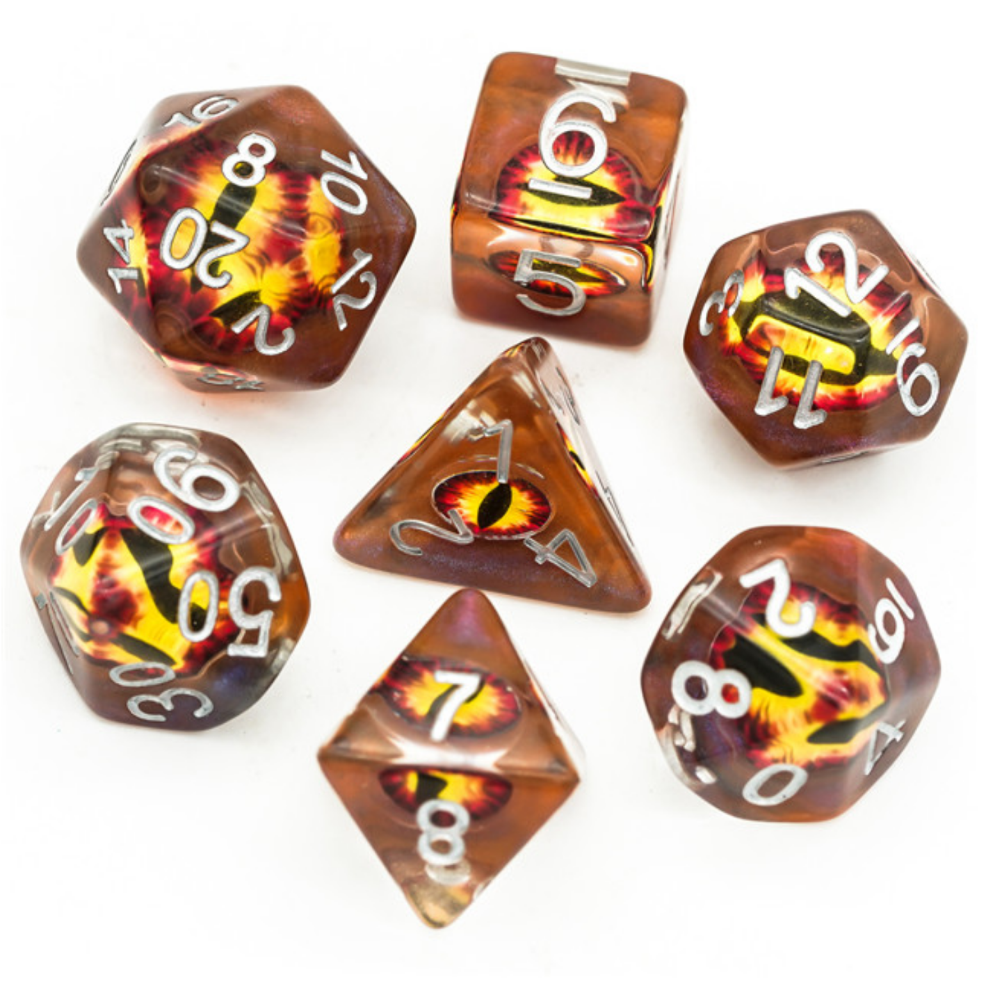 Foam Brain Dark Fire Demon Eye RPG Dice Set | Dragon's Lair Comics and Fantasy Houston TX