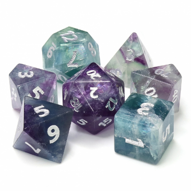 Foam Brain Fluorite - Engraved with Silver Gemstone Poly 7 Dice Set | Dragon's Lair Comics and Fantasy Houston TX