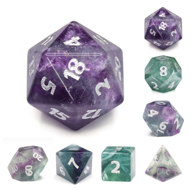 Foam Brain Fluorite - Engraved with Silver Gemstone Poly 7 Dice Set | Dragon's Lair Comics and Fantasy Houston TX