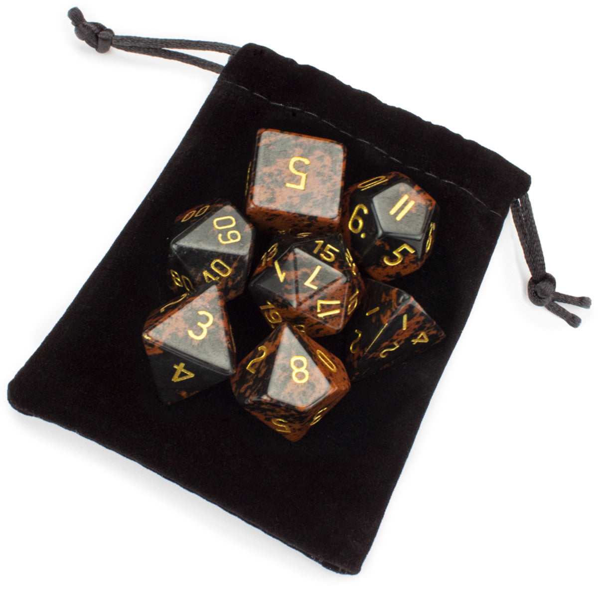 Brybelly Stone Polyhedral Dice, Mahogany Obsidian Poly 7 Set | Dragon's Lair Comics and Fantasy Houston TX