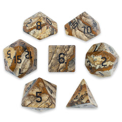 Brybelly Stone Polyhedral Dice, Picture Jasper Poly 7 Set | Dragon's Lair Comics and Fantasy Houston TX