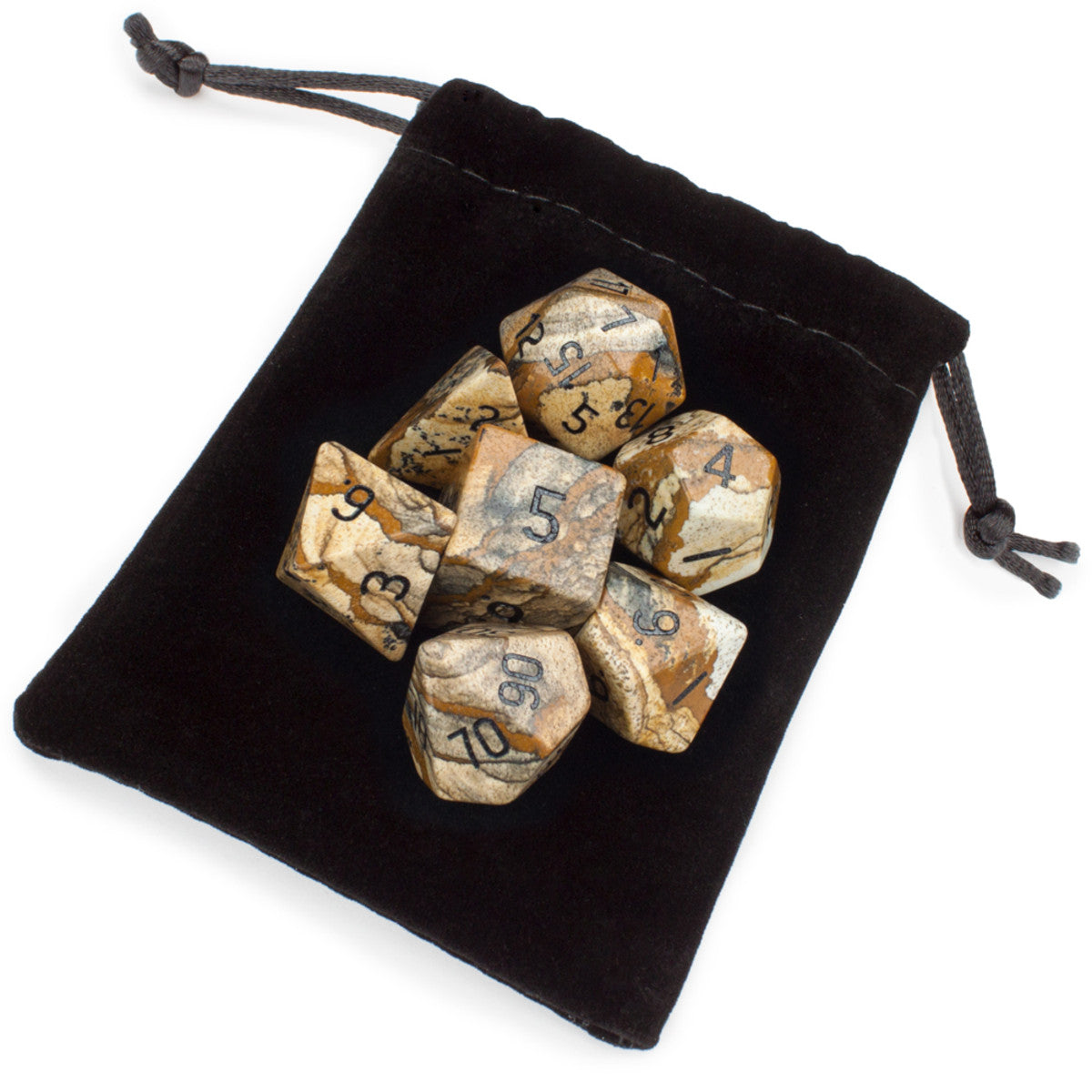 Brybelly Stone Polyhedral Dice, Picture Jasper Poly 7 Set | Dragon's Lair Comics and Fantasy Houston TX