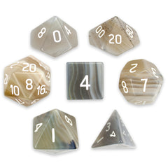 Brybelly Stone Polyhedral Dice, Gray Agate Poly 7 Set | Dragon's Lair Comics and Fantasy Houston TX