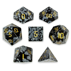 Brybelly Stone Polyhedral Dice, Snowflake Obsidian Poly 7 Set | Dragon's Lair Comics and Fantasy Houston TX