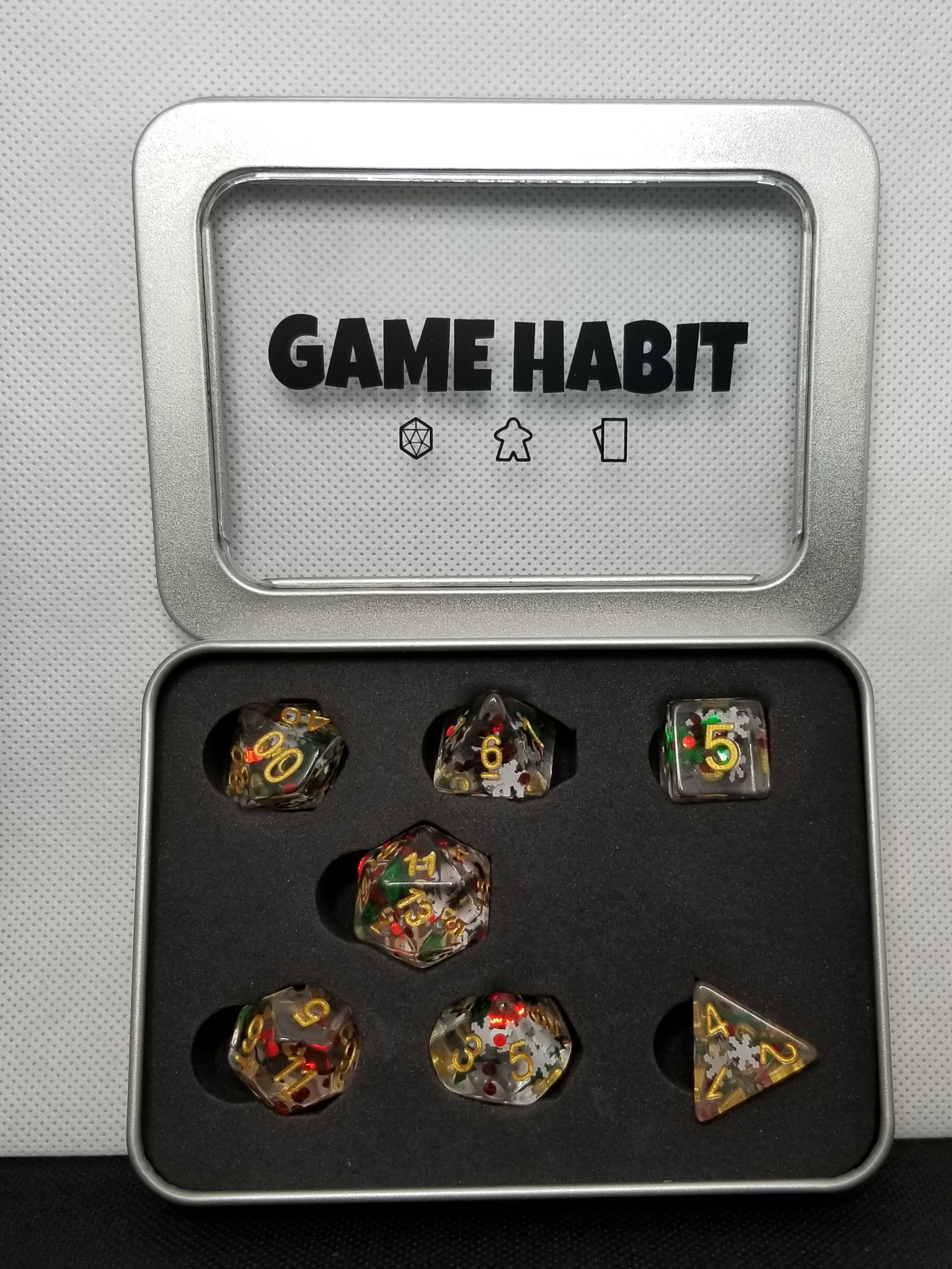 Game Habit May Your Days be Merry and Bright Poly 7 Dice Set | Dragon's Lair Comics and Fantasy Houston TX